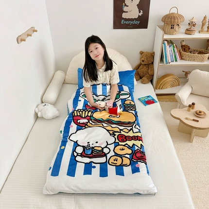 91家纺网 家纺一手货源 找家纺 美乐迪家纺 2024新款儿童睡袋 汉堡狗蓝