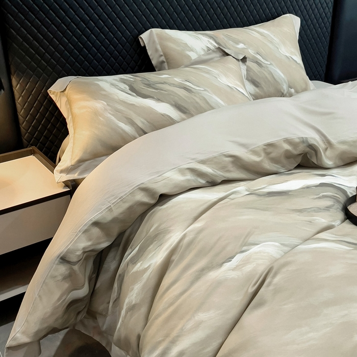 91家纺网 家纺一手货源 找家纺 氧家 2024新款数码印花天丝磨毛艾阳绒四件套 云汉卡其