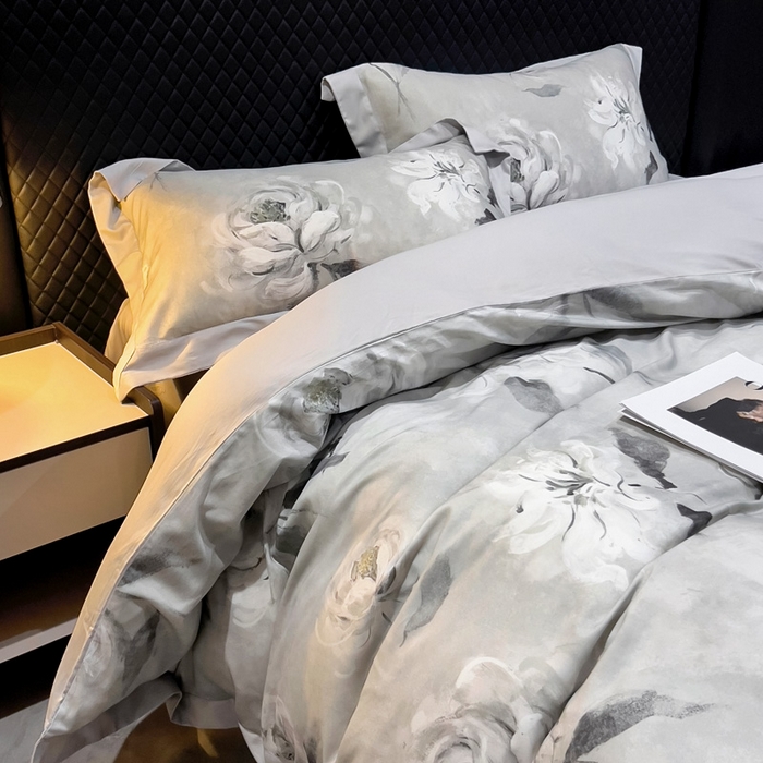 91家纺网 家纺一手货源 找家纺 氧家 2024新款数码印花天丝磨毛艾阳绒四件套 瑶芳灰