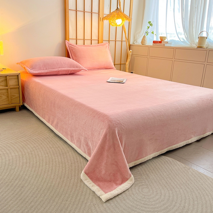 91家纺网 家纺一手货源 找家纺 千荨 2024新款亲肤舒适高克重双面牛奶绒纯色毛毯 牛奶绒-粉玉