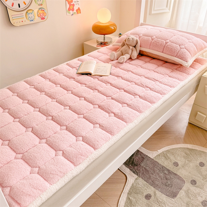 91家纺网 家纺一手货源 找家纺 雯豆家纺 2024新品泰迪绒学生床垫宿舍床褥子加厚上下铺北极绒床护垫 泰迪绒床褥-玉粉