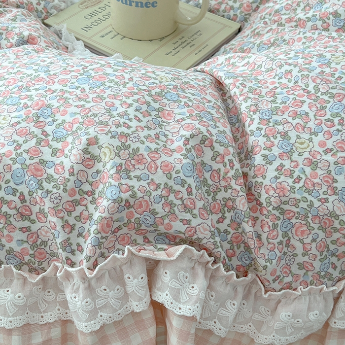 91家纺网 家纺一手货源 找家纺 昔可家纺 2024蕾丝双层花边款全棉四件套 日落花海