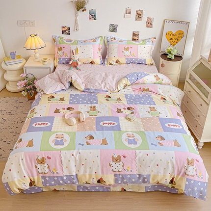 91家纺网 家纺一手货源 找家纺 （总）乐童家纺 2024新款直播热款13070纯棉印花吊边款一字绣四件套（十一）