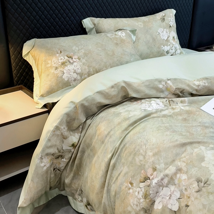 91家纺网 家纺一手货源 找家纺 氧家 2024新款数码印花天丝磨毛艾阳绒四件套 语蓉绿