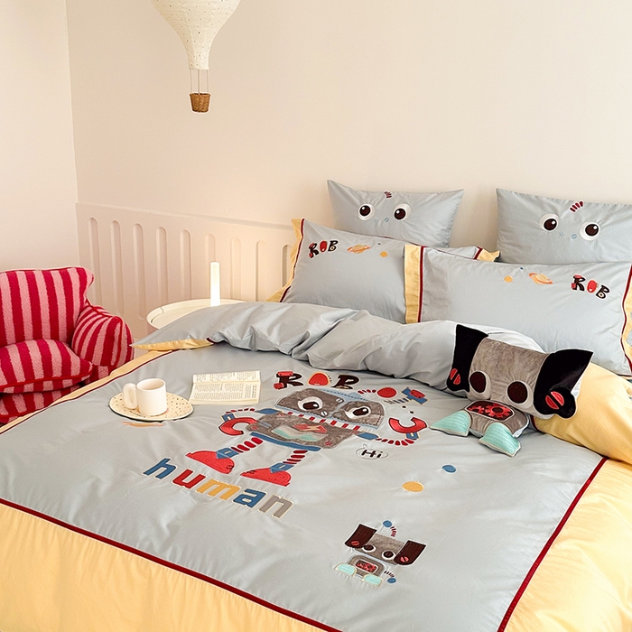 91家纺网 家纺一手货源 找家纺 （总）西西家居 2024新款亲肤舒适100支澳棉独家专版四件套--怪兽机器人