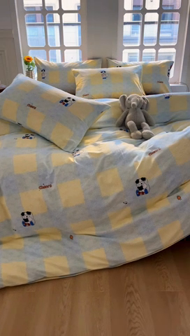 91家纺网 家纺一手货源 找家纺 千朵 2024新款全棉磨毛四件套 萌琪琪