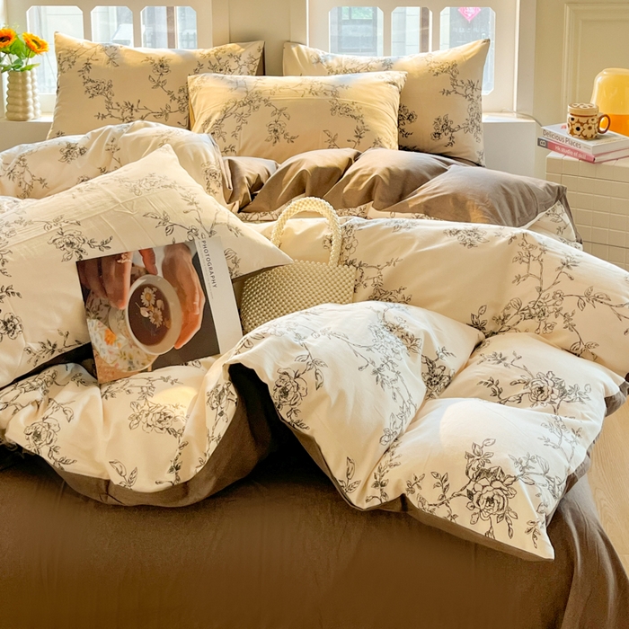 91家纺网 家纺一手货源 找家纺 千朵 2024新款全棉磨毛四件套 可可庄园