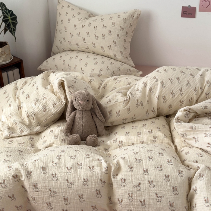 91家纺网 家纺一手货源 找家纺 洋铭区（原狠狠爱） 2024新款皱皱纱四件套 笑笑兔