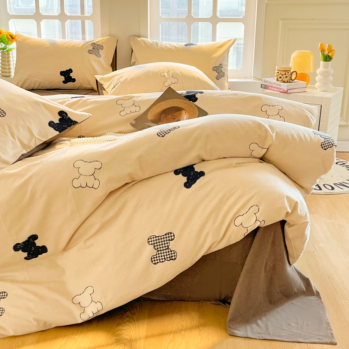 91家纺网 家纺一手货源 找家纺 千朵 2024新款全棉磨毛四件套 懒萌