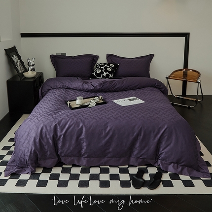 91家纺网 家纺一手货源 找家纺 2024新款60支长绒棉提花四件套--漫时光系列（英文版） 漫时光-黑葡紫