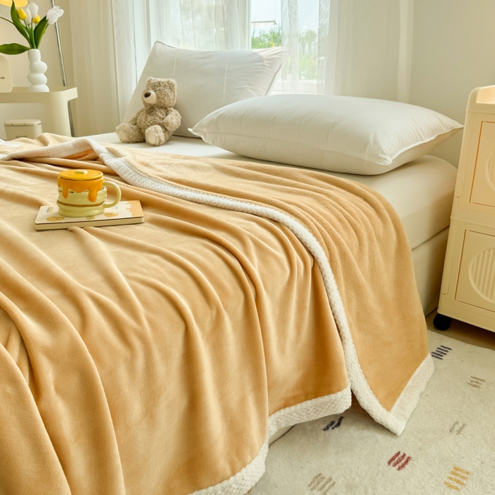 91家纺网 家纺一手货源 找家纺 侨鑫 2024新款高克重牛奶绒纯色毛毯 黄色