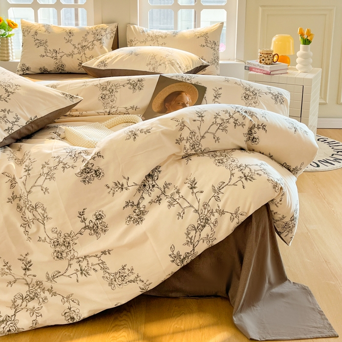 91家纺网 家纺一手货源 找家纺 千朵 2024新款全棉磨毛四件套 可可庄园