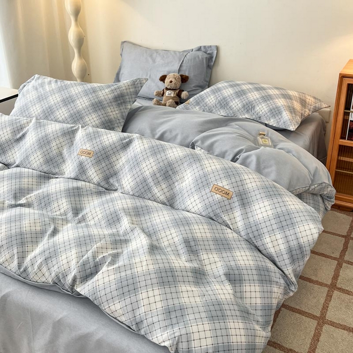 91家纺网 家纺一手货源 找家纺 新印象 2025新款全棉生态磨毛印花四件套苏米浅蓝格