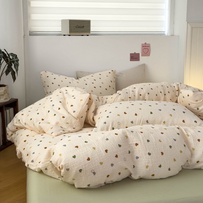 91家纺网 家纺一手货源 找家纺 洋铭区（原狠狠爱） 2024新款皱皱纱四件套 油画爱心