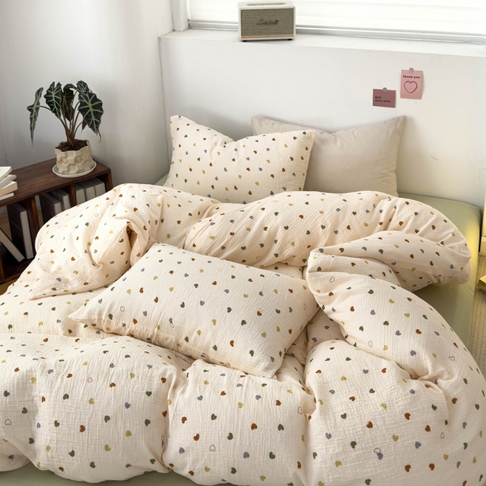 91家纺网 家纺一手货源 找家纺 洋铭区（原狠狠爱） 2024新款皱皱纱四件套 油画爱心