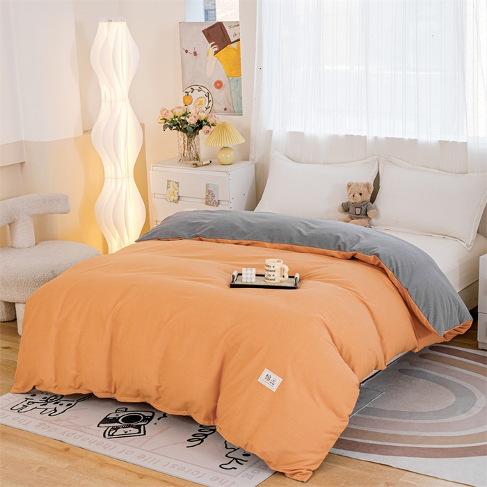 91家纺网 家纺一手货源 找家纺 宝时兰 2025新款加厚纯棉单被套生态磨毛全棉纯色双拼ab版被套单件 双拼-桔灰