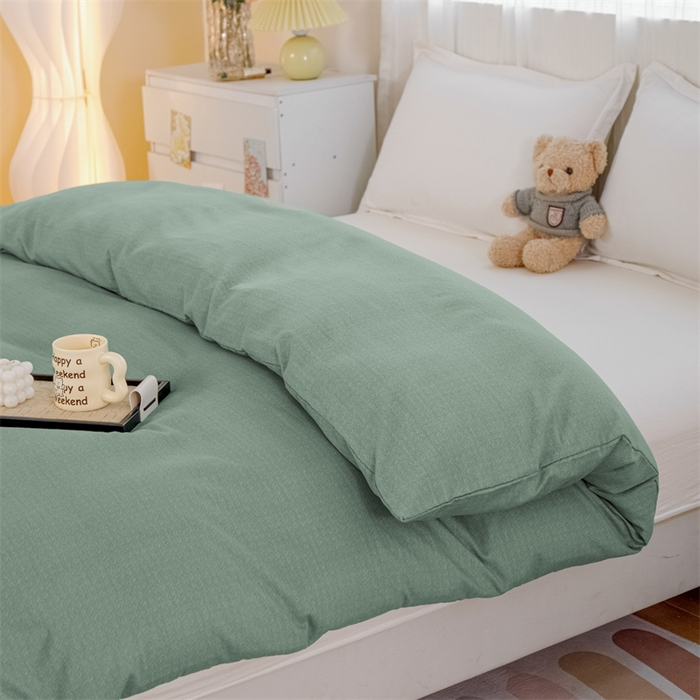 91家纺网 家纺一手货源 找家纺 宝时兰 2025新款加厚纯棉单被套生态磨毛全棉纯色双拼ab版被套单件 纯色-绿色