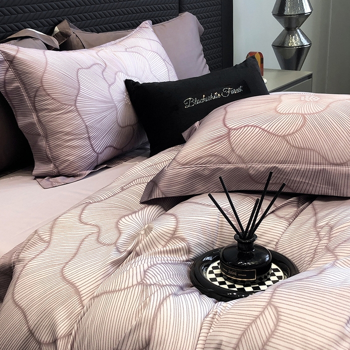 91家纺网 家纺一手货源 找家纺 2024新款高支天丝棉数码印花四件套 柏云-紫