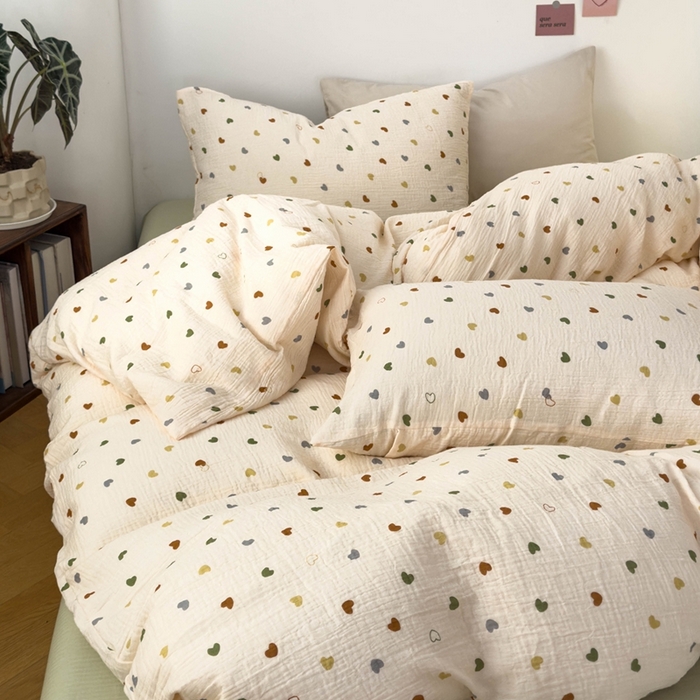 91家纺网 家纺一手货源 找家纺 洋铭区（原狠狠爱） 2024新款皱皱纱四件套 油画爱心