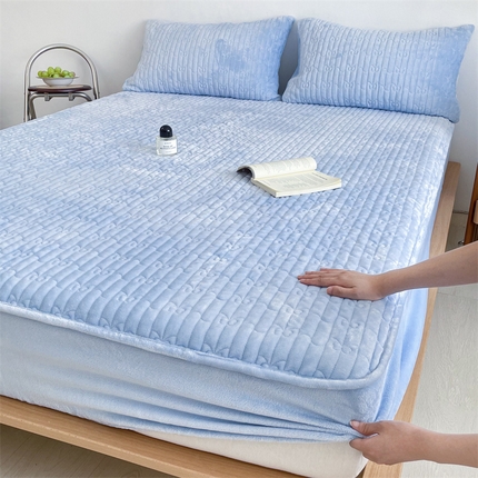 91家纺网 家纺一手货源 找家纺 （总）Sweet dreams甜梦 2024新款牛奶绒蝴蝶结纯色夹棉床笠