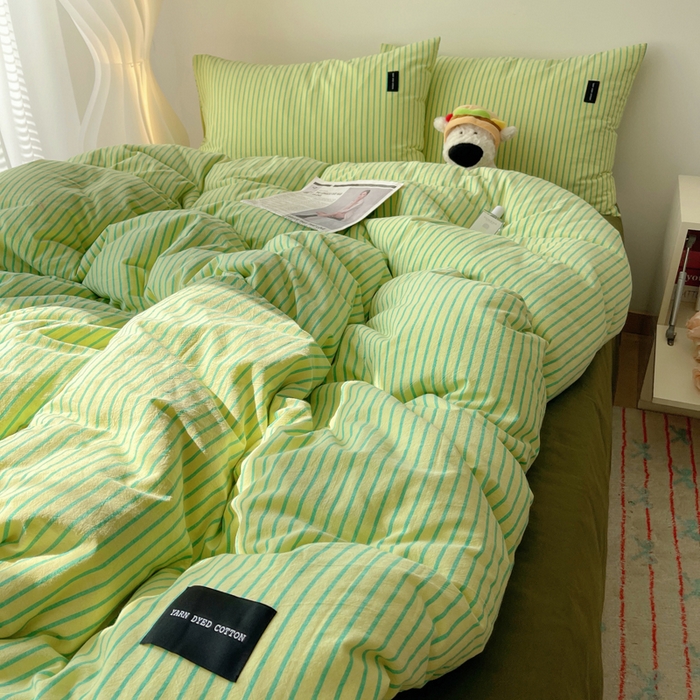 91家纺网 家纺一手货源 找家纺 呗旺鹿 2024新款A类全棉色织水洗棉马卡龙系列四件套 可乐青柠