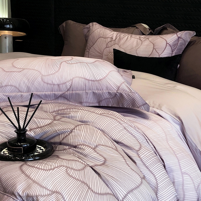 91家纺网 家纺一手货源 找家纺 2024新款高支天丝棉数码印花四件套 柏云-紫