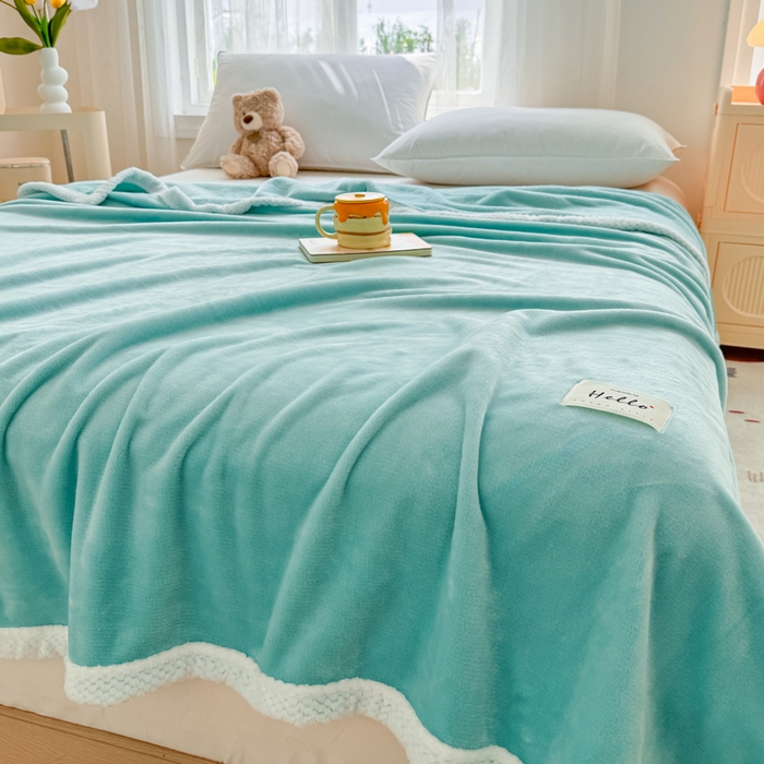 91家纺网 家纺一手货源 找家纺 侨鑫 2024新款高克重牛奶绒纯色毛毯 抹茶绿