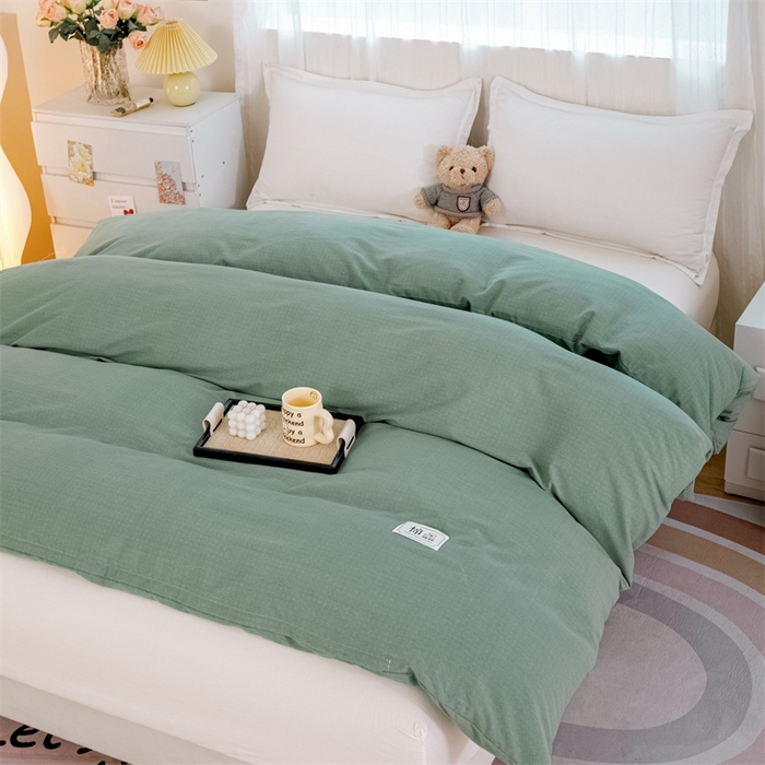 91家纺网 家纺一手货源 找家纺 宝时兰 2025新款加厚纯棉单被套生态磨毛全棉纯色双拼ab版被套单件 纯色-绿色