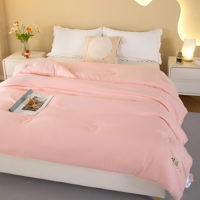 91家纺网 家纺一手货源 找家纺 森璐家纺 2024新款原棉提花大豆被 粉玉