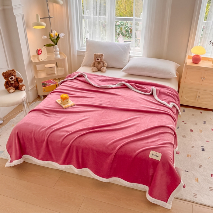 91家纺网 家纺一手货源 找家纺 侨鑫 2024新款高克重牛奶绒纯色毛毯 豆沙