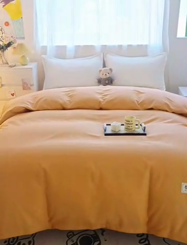 91家纺网 家纺一手货源 找家纺 宝时兰 2025新款加厚纯棉单被套生态磨毛全棉纯色双拼ab版被套单件 纯色-桔色