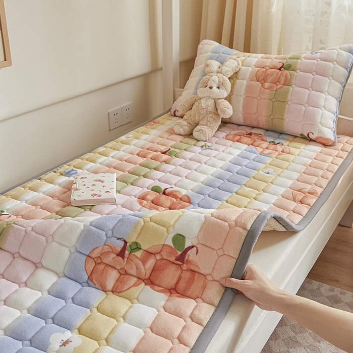 91家纺网 家纺一手货源 找家纺 卡伦家纺 2025新款A类牛奶绒夹棉加厚床垫学生宿舍单人床垫 南瓜派