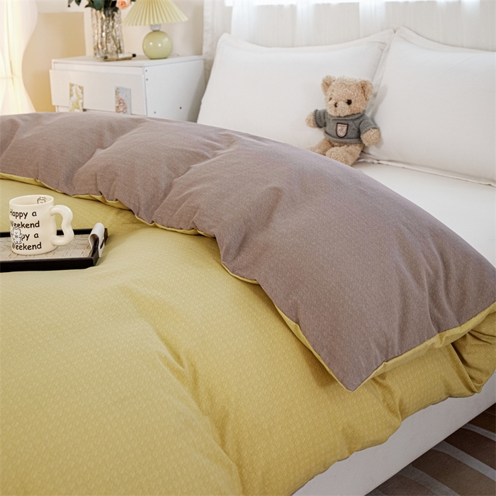91家纺网 家纺一手货源 找家纺 宝时兰 2025新款加厚纯棉单被套生态磨毛全棉纯色双拼ab版被套单件 双拼-黄卡