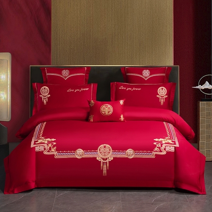 91家纺网 家纺一手货源 找家纺 富之雅2024新款全棉纯棉婚庆四件套多件套【控价销售最低不低于288元】 迎福到家