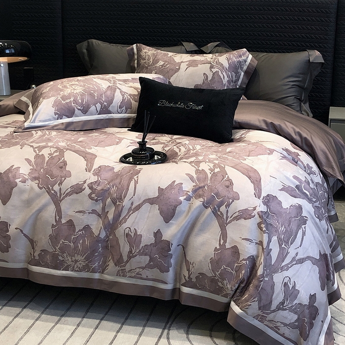 91家纺网 家纺一手货源 找家纺 2024新款高支天丝棉数码印花四件套-向晴 向晴-粉