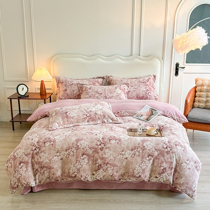 菡宝 2024新款8斤240g全消光牛奶绒系列四件套 梦莱-豆沙红