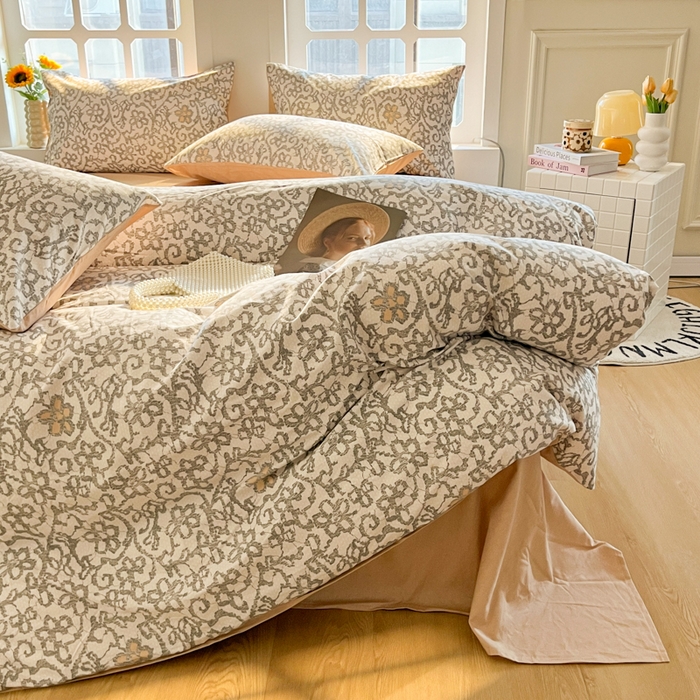 91家纺网 家纺一手货源 找家纺 千朵 2024新款全棉磨毛四件套 摩卡