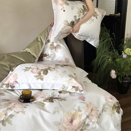 91家纺网 家纺一手货源 找家纺 （总）鹿班家居 2024新款全棉100S长绒棉数码印花系列四件套-花享时雨（标准会员-20）