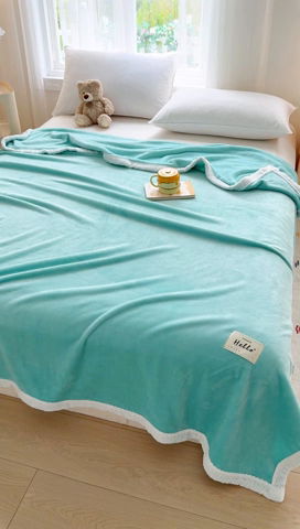 91家纺网 家纺一手货源 找家纺 侨鑫 2024新款高克重牛奶绒纯色毛毯 抹茶绿