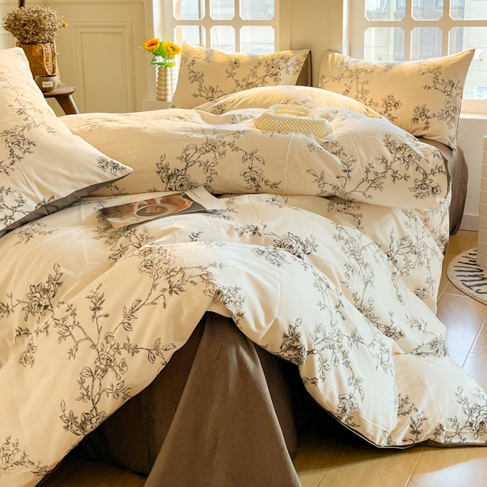 91家纺网 家纺一手货源 找家纺 千朵 2024新款全棉磨毛四件套 可可庄园