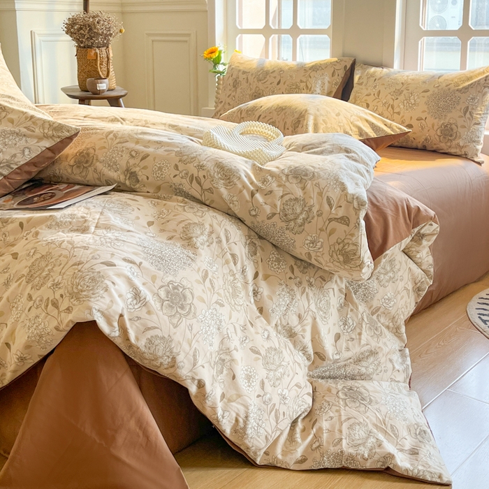 91家纺网 家纺一手货源 找家纺 千朵 2024新款全棉磨毛四件套 花颜