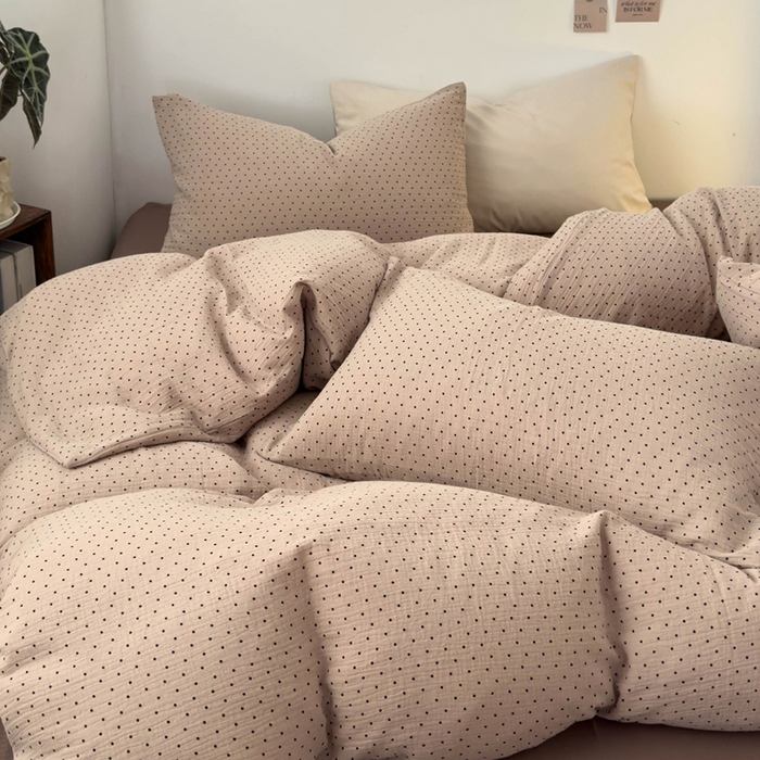 91家纺网 家纺一手货源 找家纺 洋铭区（原狠狠爱） 2024新款皱皱纱四件套 黑灰波点