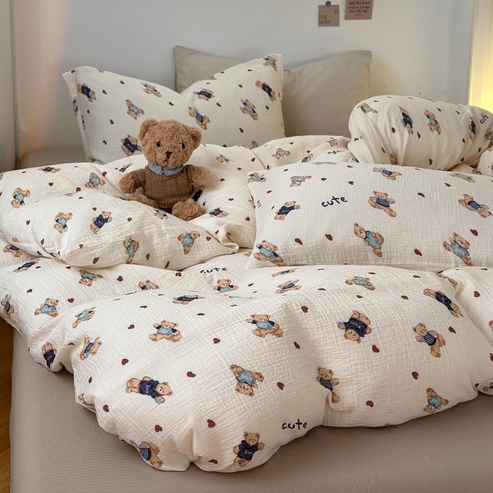 91家纺网 家纺一手货源 找家纺 洋铭区（原狠狠爱） 2024新款皱皱纱四件套 傻傻熊