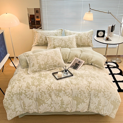 2024新款A类高克重立体浮雕牛奶绒加厚保暖系列-四件套 时光向暖绿