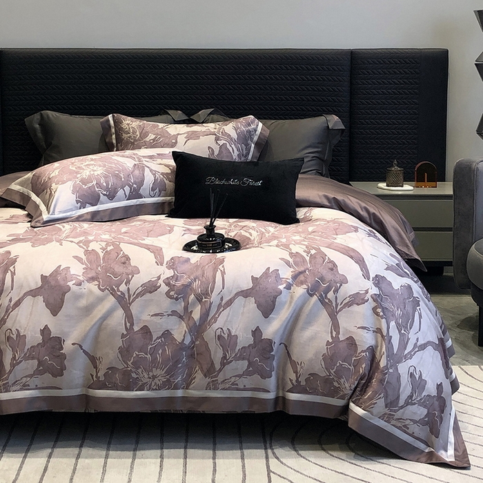 91家纺网 家纺一手货源 找家纺 2024新款高支天丝棉数码印花四件套-向晴 向晴-粉