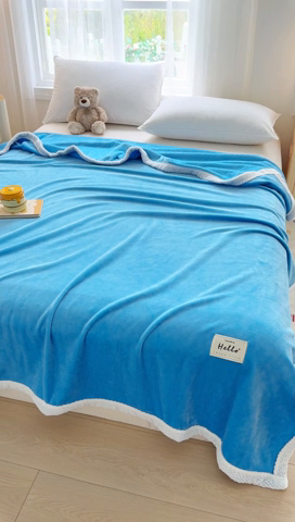 91家纺网 家纺一手货源 找家纺 侨鑫 2024新款高克重牛奶绒纯色毛毯 天空蓝