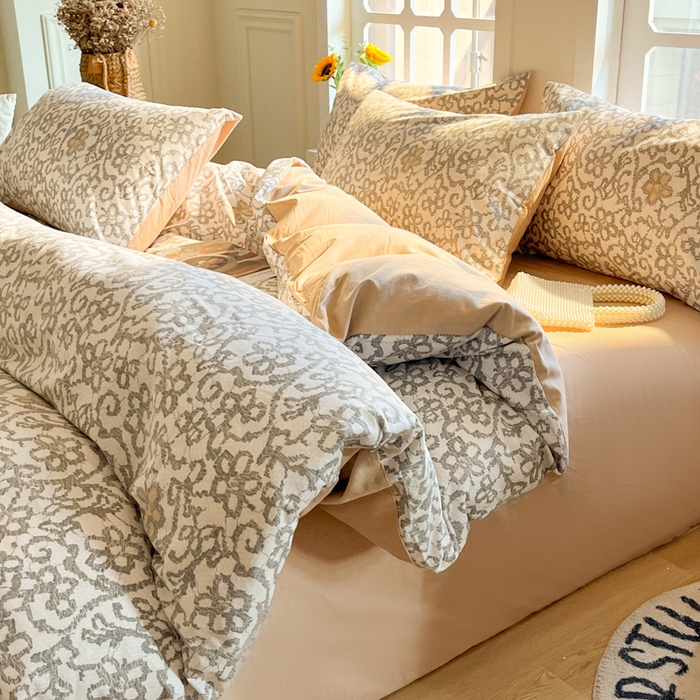 91家纺网 家纺一手货源 找家纺 千朵 2024新款全棉磨毛四件套 摩卡