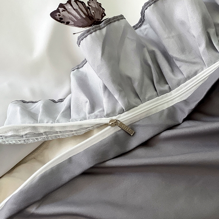 91家纺网 家纺一手货源 找家纺 春光里 2024新款法式大花边亲肤磨毛四件套 玫瑰蝶影