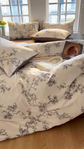 91家纺网 家纺一手货源 找家纺 千朵 2024新款全棉磨毛四件套 可可庄园