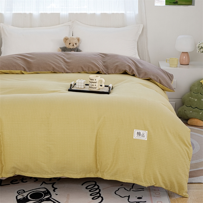 91家纺网 家纺一手货源 找家纺 宝时兰 2025新款加厚纯棉单被套生态磨毛全棉纯色双拼ab版被套单件 双拼-黄卡